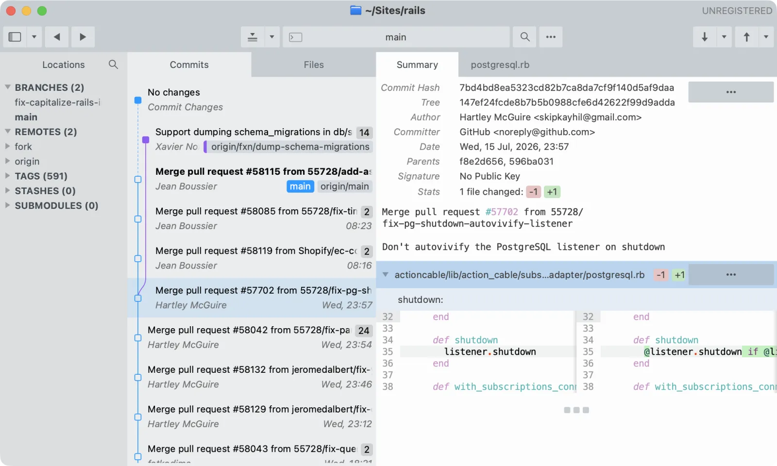 Sublime Merge Git client interface