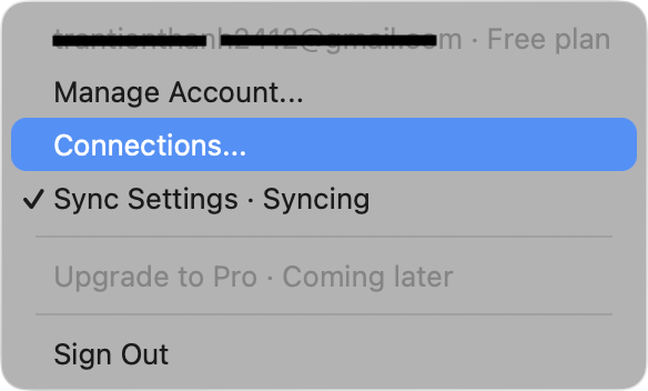 Open Connections from the account menu